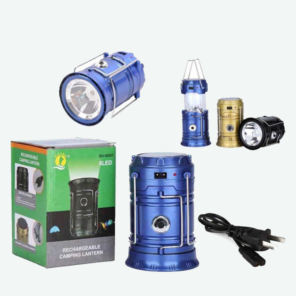 Ручной фонарь SH-5800T на солнечной батарее 1W+6LED лампа для кемпинга компактная с зарядкой от USB