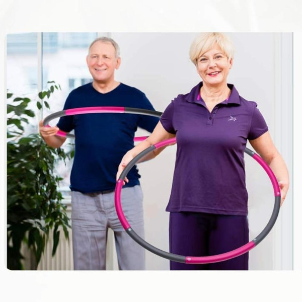 Обруч хулахуп складной массажный на 8 секций для фитнеса Hoola Hoop серо-розовый
