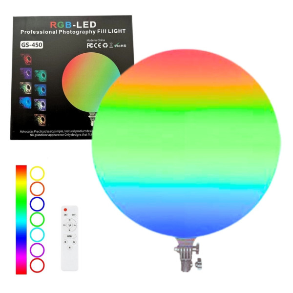 Круглая светодиодная лампа 45см цветная с пультом RGB-LED Fill Light GS-450 портативная лампа для фото и видео Круглая светодиодная лампа 45см цветная с пультом RGB-LED Fill Light GS-450 портативная лампа для фото и видео