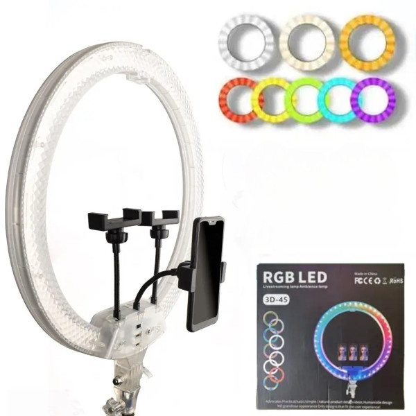 Светодиодная лампа  кольцевая 3D RGB 45 см цветная двухсторонняя LED Селфи кольцо для фото блогеров