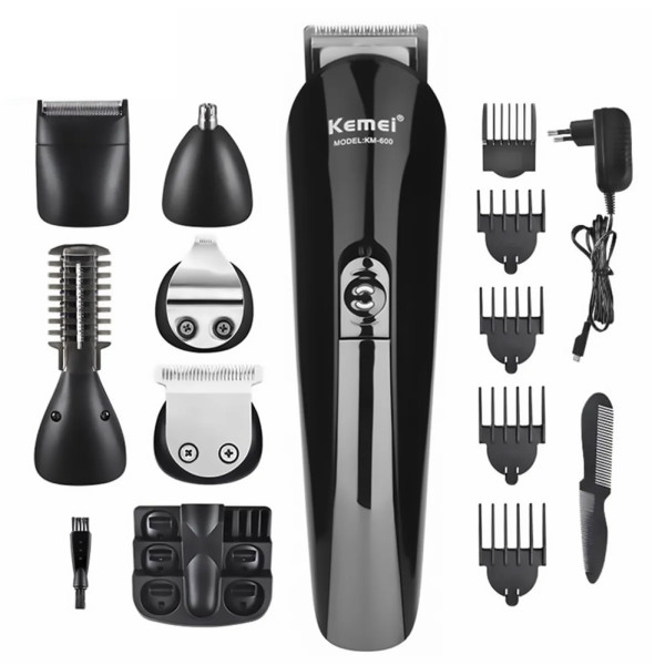 Машинка для стрижки Kemei KM-600 11 в 1 триммер бритва з насадками Бездротова акумуляторна