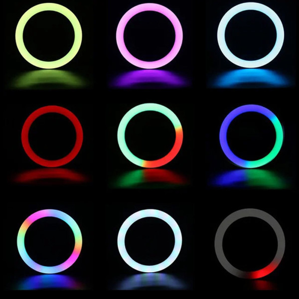 Кольцевая светодиодная цветная LED RGB лампа MJ36 см штатив 2м подсветка мультиколор для блогеров селфи кольцо