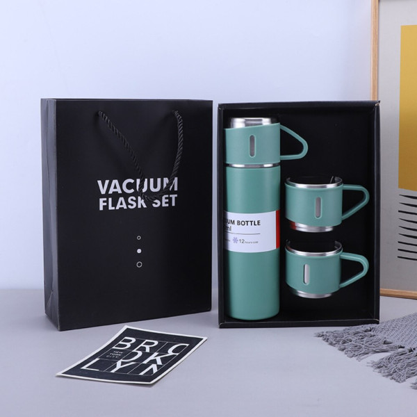 Термос с чашками мятный 500 мл с вакуумной изоляцией Набор подарочный бокс для напитков с термосом и 3 кружки Термос с чашками мятный 500 мл с вакуумной изоляцией Набор подарочный бокс для напитков с термосом и 3 кружки