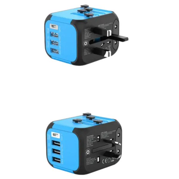 Универсальный сетевой  USB адаптер для путешествий и дома Adapter Travel ORIGINAL Переходник для розеток Синий