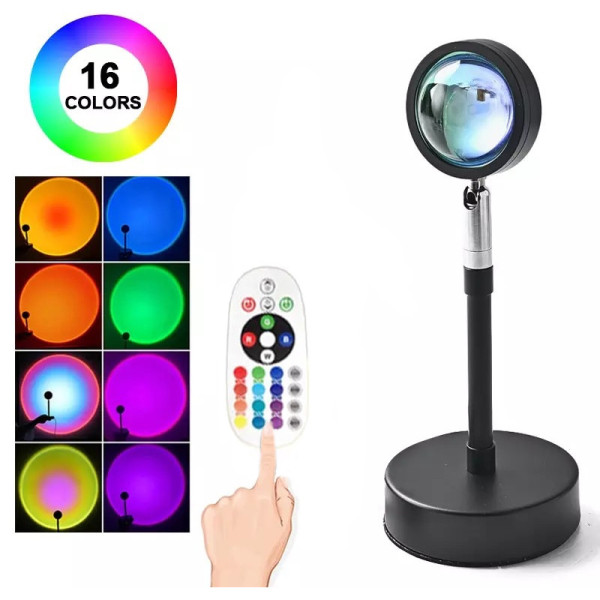 Проекционный светильник USB проектор атмосферная лампа для фото Sunset Lamp с пультом 16 цветов