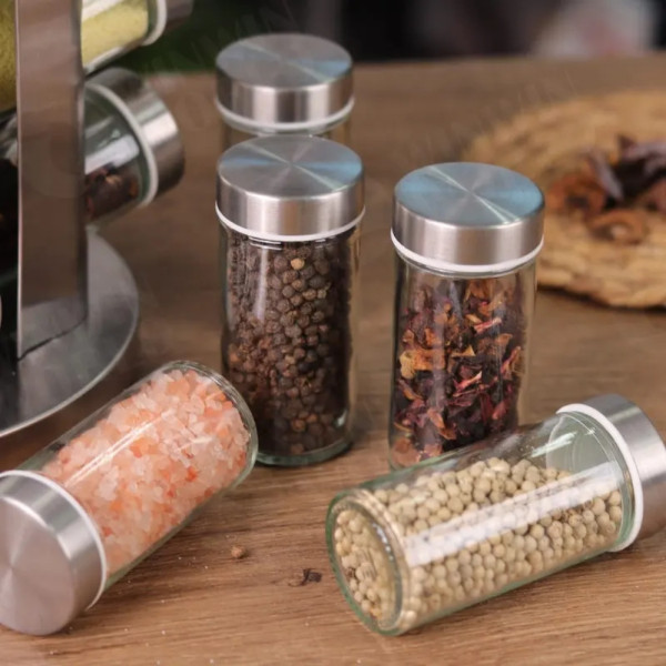 Набор для специй на вращающейся подставке Spice Carousel Спецовница для приправ с 12 стеклянными емкостями Набор для специй на вращающейся подставке Spice Carousel Спецовница для приправ с 12 стеклянными емкостями