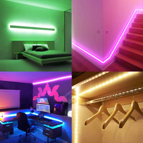 Светодиодная Лед лента RGB 5 м силиконовая с пультом и переходником светодиодное освещения на самоклейке