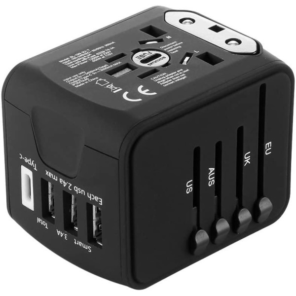 Универсальный адаптер для путешествий и дома сетевой USB Travel Adapter переходник для розеток Черный