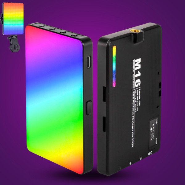 Бездротове накамерне відеосвітло M16 RGB акумуляторна міні лампа LED портативна для фото та відео