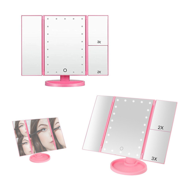 Зеркало с подсветкой косметическое для макияжа настольное тройное 22 LED Mirror с диодами Зеркало с подсветкой косметическое для макияжа настольное тройное 22 LED Mirror с диодами