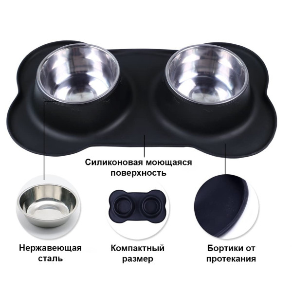 Миски для собак съемные на силиконовом коврике подставке Набор для животных 2 шт из нержавейки 14х4см Размер M Миски для собак съемные на силиконовом коврике подставке Набор для животных 2 шт из нержавейки 14х4см Размер M