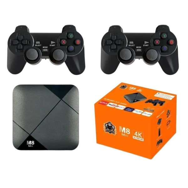 Игровая ТВ приставка консоль M8 mini 4K к Android телевизору с встроенным эмулятором ретро игр и джойстиками Игровая ТВ приставка консоль M8 mini 4K к Android телевизору с встроенным эмулятором ретро игр и джойстиками