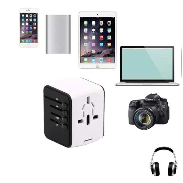 Универсальный сетевой адаптер для путешествий Adapter Travel Переходник для всех типов розеток USB Белый