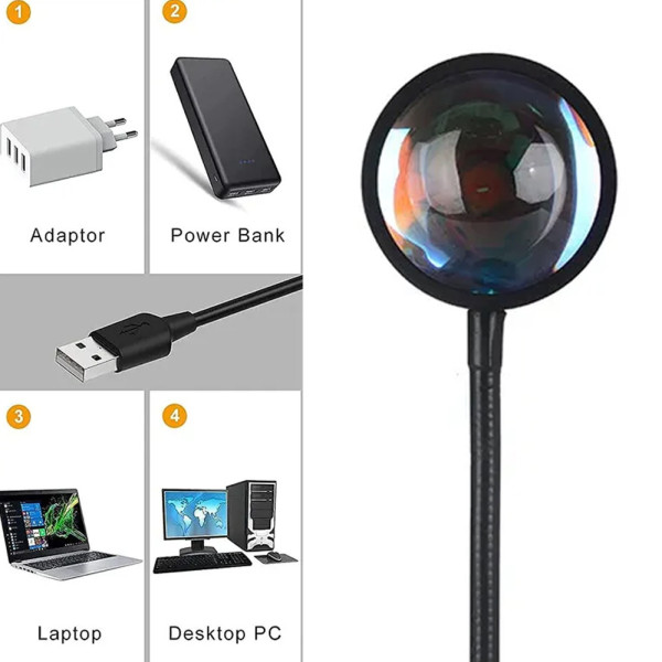 Проекционный светильник USB проектор атмосферная лампа гибкая для фото Sunset Lamp с пультом 16 цветов