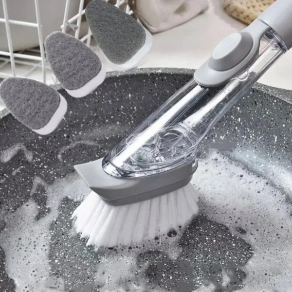 Щетка с дозатором для мытья посуды Automatic Decontamination Wok Brush многофункциональная с насадками Щетка с дозатором для мытья посуды Automatic Decontamination Wok Brush многофункциональная с насадками