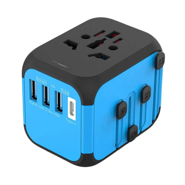 Универсальный сетевой  USB адаптер для путешествий и дома Adapter Travel ORIGINAL Переходник для розеток Синий