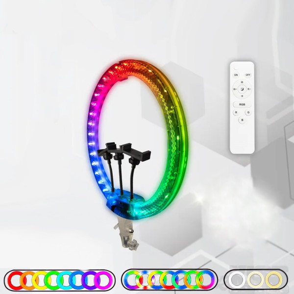 Светодиодная лампа  кольцевая 3D RGB 45 см цветная двухсторонняя LED Селфи кольцо для фото блогеров