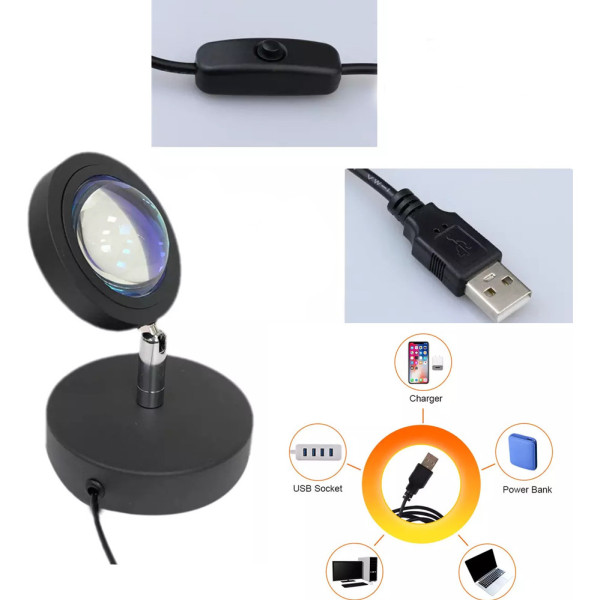 Проекционный светильник закат USB проектор атмосферная лампа для фото металлическая 13см Sunset Lamp