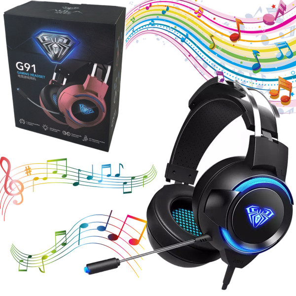 Игровые наушники Mixie G 91 с микрофоном и светодиодной подсветкой проводные басовые стереонаушники