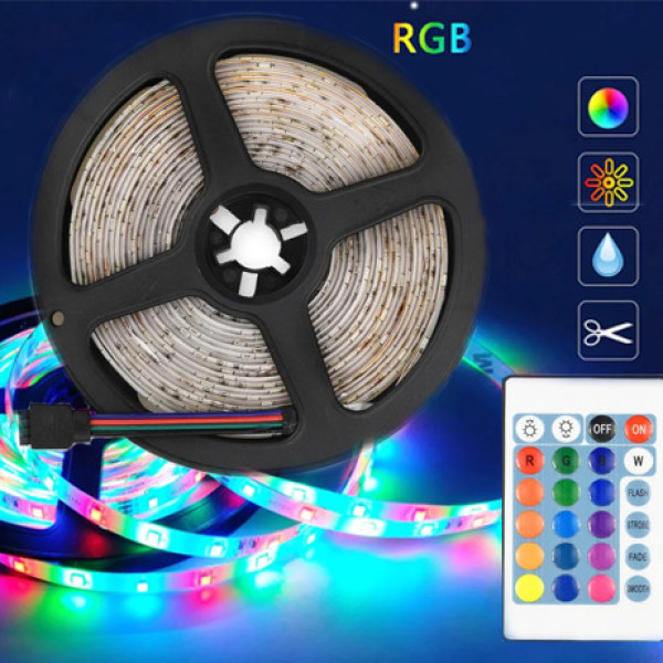 Светодиодная лента Led Strip RGB 5 м 2835 силиконовая с пультом и переходником светодиодное освещение