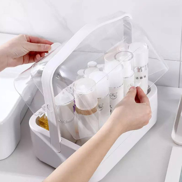 Органайзер стойка для косметики с защитой от влаги и пыли настольный Cosmetic Storage Box LD-388 Серый