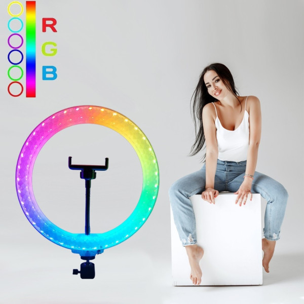 Светодиодная лампа  кольцевая 3D RGB 33 см цветная двухсторонняя LED Селфи кольцо для фото блогеров от usb