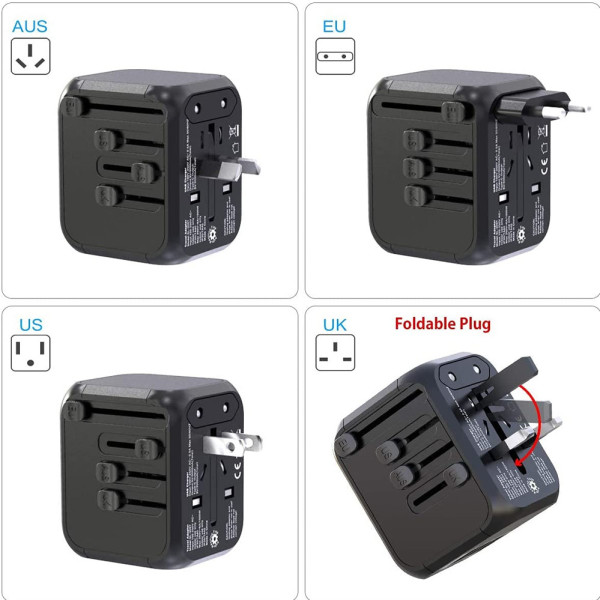 Универсальный адаптер для путешествий и дома сетевой USB Travel Adapter переходник для розеток Черный