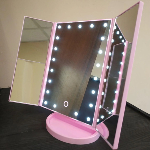 Зеркало с подсветкой косметическое для макияжа настольное тройное 22 LED Mirror с диодами Зеркало с подсветкой косметическое для макияжа настольное тройное 22 LED Mirror с диодами