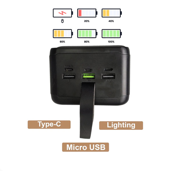 Повербанк QC60 60000 мАч Powerbank для зарядки телефона мощный Lightning Type-C Micro USB с фонариком