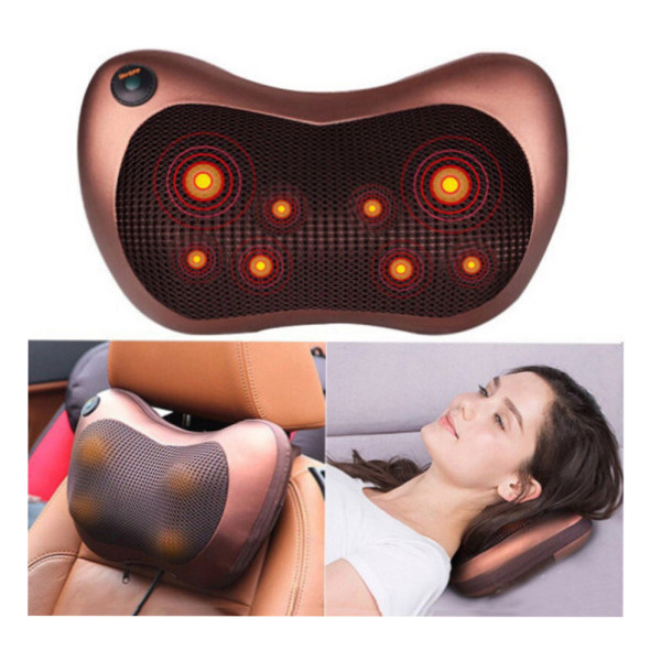 Масажна подушка для шиї і спини 8 роликів Massage pillow Роликовий масажер-подушка для тіла з підігрівом