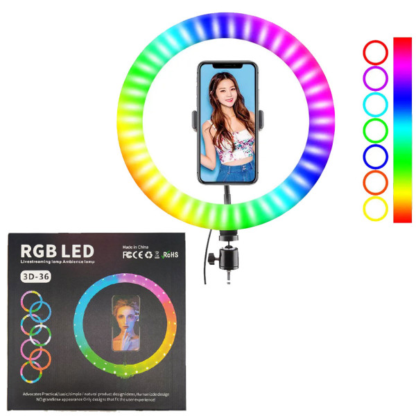 Светодиодная лампа  кольцевая 3D RGB 36 см цветная двухсторонняя LED Селфи кольцо для фото блогеров от usb