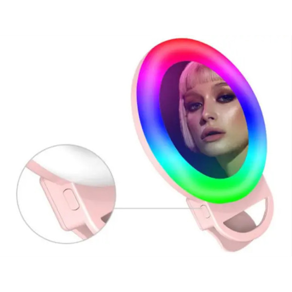 Лампа кольцевая  RGB многоцветная 11,5 см A4S для фото и видеосъемки с креплением прищепкой
