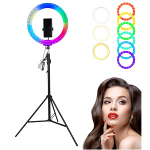 Кольцевая LED лампа 3D RGB 26 см цветная двухсторонняя со штативом 2 м Селфи кольцо для блогеров от USB