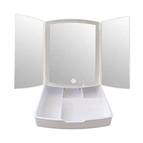 Тройное складное зеркало My Fold Away с LED подсветкой и органайзером Косметическое настольное зеркало