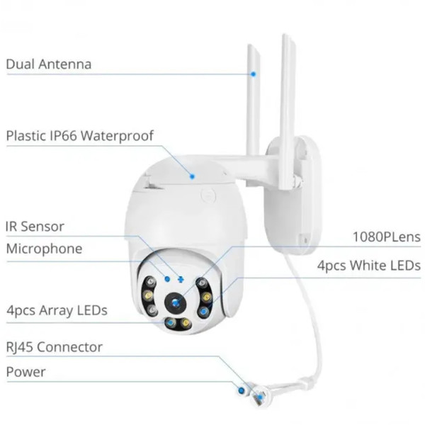 Поворотная уличная IP камера видеонаблюдения PTZ WiFi xm 2mp с удаленным доступом белая Поворотная уличная IP камера видеонаблюдения PTZ WiFi xm 2mp с удаленным доступом белая