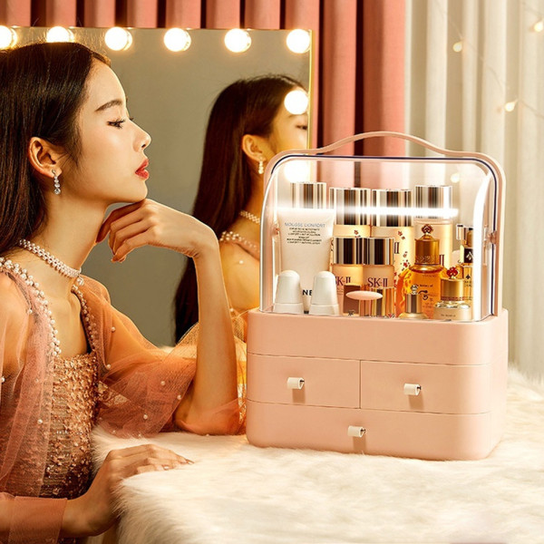 Органайзер для косметики настольный Двухъярусный бокс Cosmetic Storage Box LD-288 Розовый