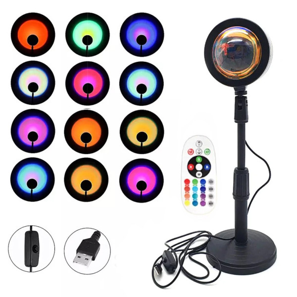 Проекционный светильник RGB на штативе USB проектор атмосферная лампа разноцветная Sunset Lamp с пультом РГБ
