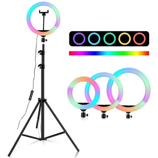 Кольцевая светодиодная цветная лампа RGB LED MJ38 Набор блогера селфи кольцо со штативом 38 см