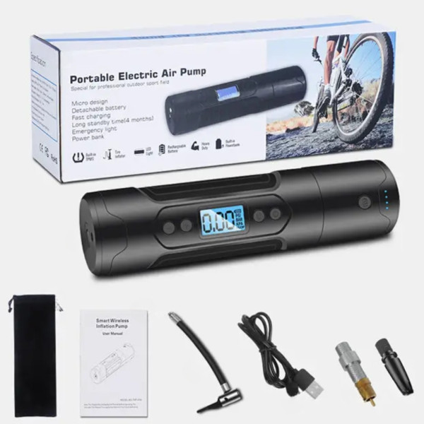 Автокомпрессор портативный /Power Bank/ LED-фонарик, 3000 mAh Насос для авто, мячей, велосипедов