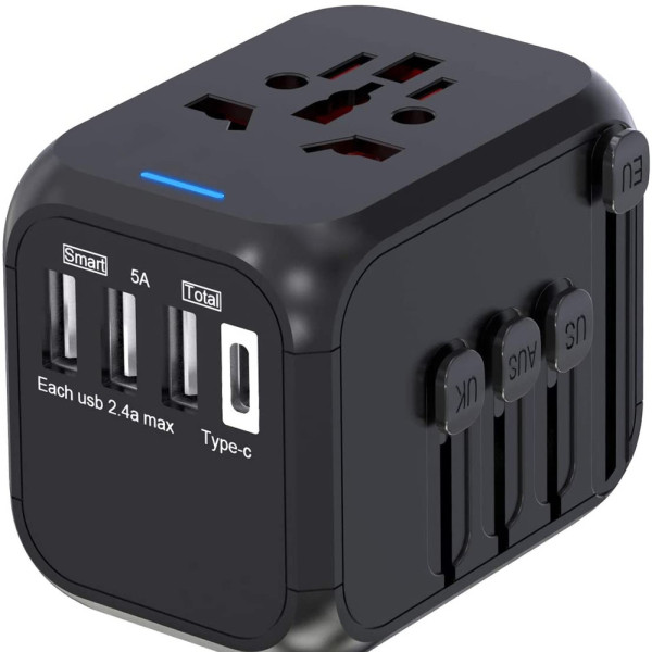 Универсальный адаптер для путешествий и дома сетевой USB Travel Adapter переходник для розеток Черный