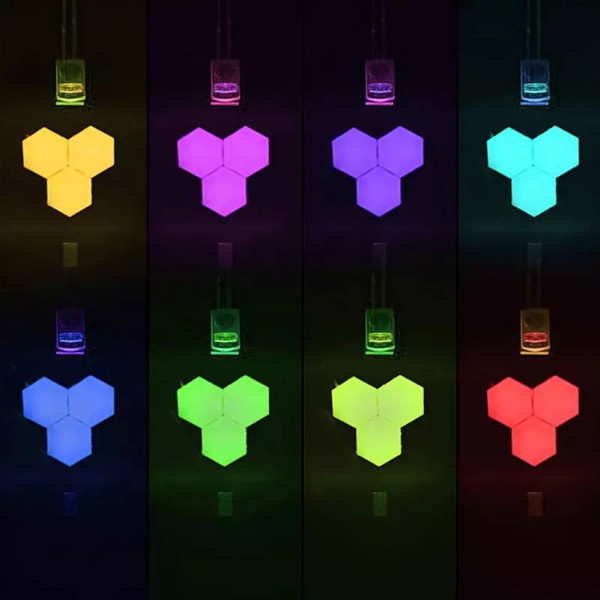 Светильник модульный LED RGB сенсорный шестигранный с пультом составная лампа соты настенные 3 шт комплект