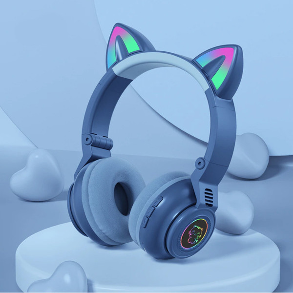 Наушники Беспроводные Bluetooth с кошачьими ушками STN-26 детская игровая гарнитура с FM-модулем и подсветкой