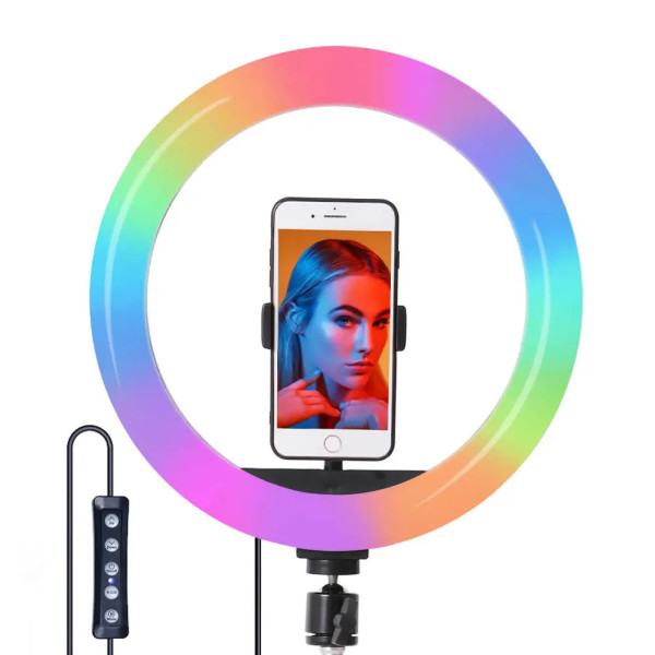 Кольцевая светодиодная цветная лампа RGB LED MJ38 Набор блогера селфи кольцо со штативом 38 см