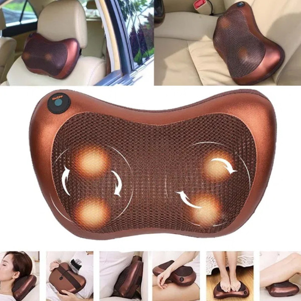 Масажна подушка для шиї і спини 8 роликів Massage pillow Роликовий масажер-подушка для тіла з підігрівом