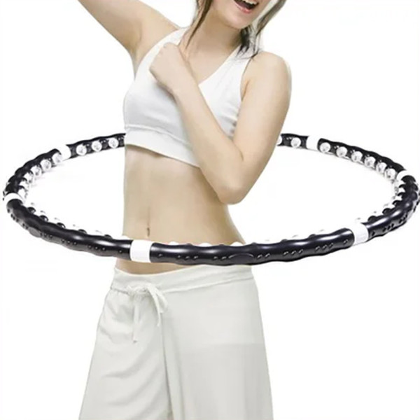 Массажный обруч хулахуп разборной Massaging Hula Hoop Exerciser с магнитами черный для фитнеса похудения талии