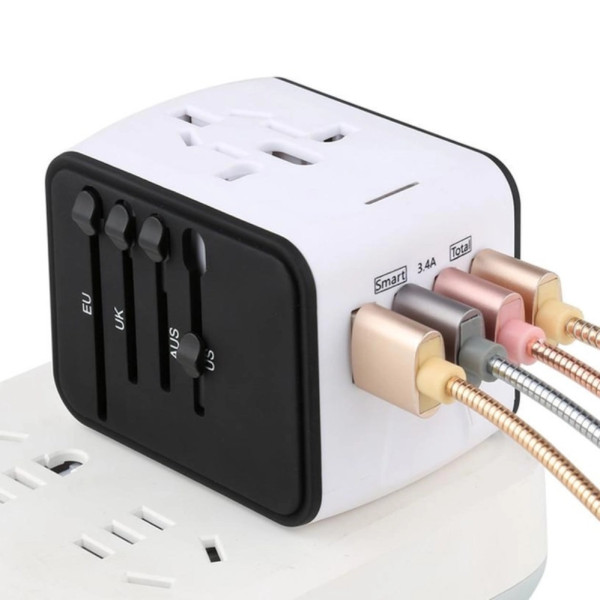 Универсальный сетевой адаптер для путешествий Adapter Travel Переходник для всех типов розеток USB Белый