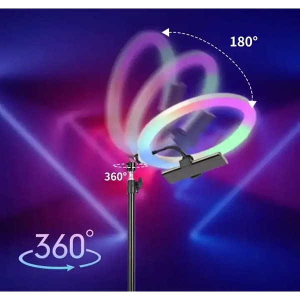 Светодиодная лампа  кольцевая 3D RGB 33 см цветная двухсторонняя LED Селфи кольцо для фото блогеров от usb