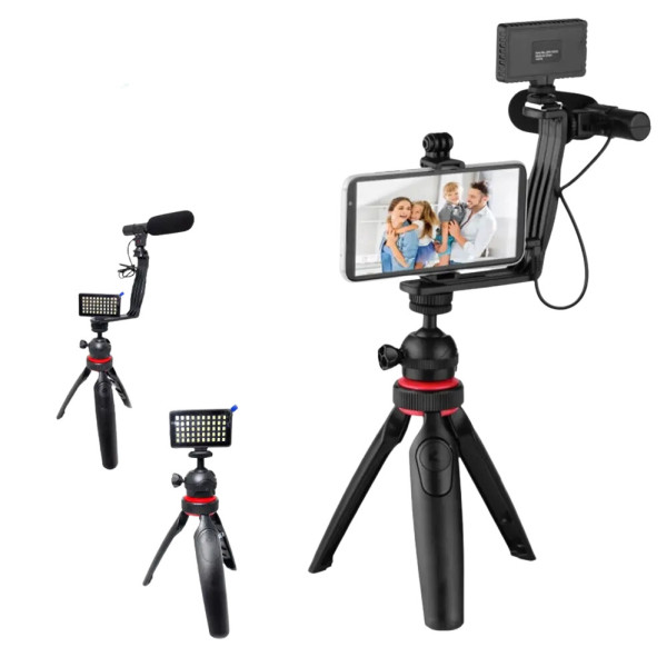 Набор для блогера Vlogger Kit штатив крепление для телефона микрофон LED свет комплект для видео со штативом