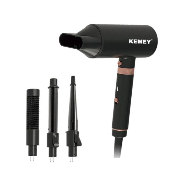 Многофункциональный фен мультистайлер KEMEY KM-9203 с 4 насадками для укладки выпрямления и завивки волос 4в1