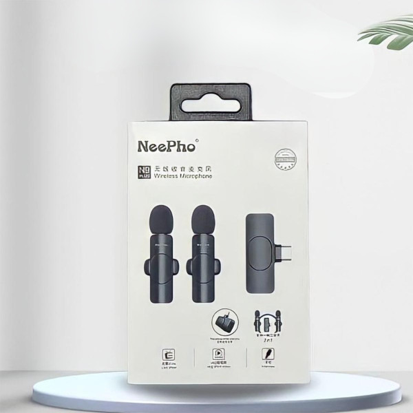 Петличний бездротовий мікрофон 2в1 з шумозаглушенням NeePho N8 Plus для телефонів з ресивером iPhone/TypeC Петличний бездротовий мікрофон 2в1 з шумозаглушенням NeePho N8 Plus для телефонів з ресивером iPhone/TypeC